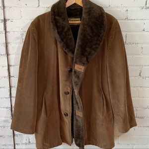 Cresco Vintage 1970s Corduroy Brown Coat Faux Fur Lined Winter Western Cowboy